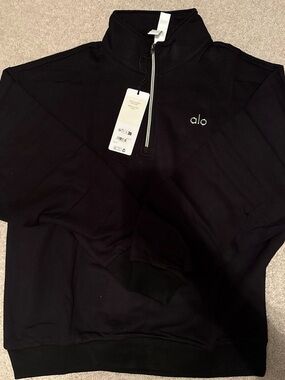 ALO Yoga Black Off-the-Shoulder Quarter-Zip Sweater